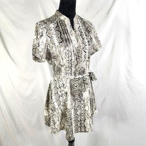 NANETTE LEPORE Size 6 Snakeskin Print Box Pleated Belted Lightweight Shirt Dress
